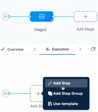 Add step icon with stage selected